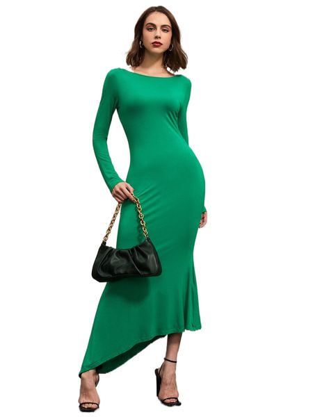 

solid asymmetrical hem dress 06yr#, Black;gray