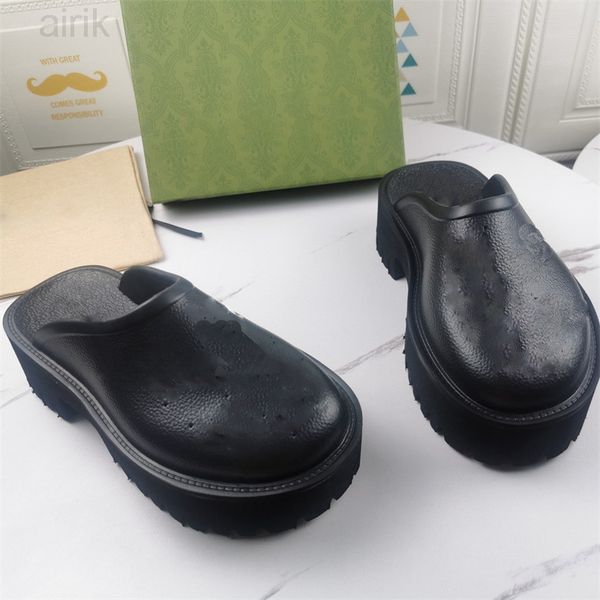 

designer perforated slippers fashion platform slide materials sandal hollow pattern slippers rubber flats slippercasual fashion versatile st, Black