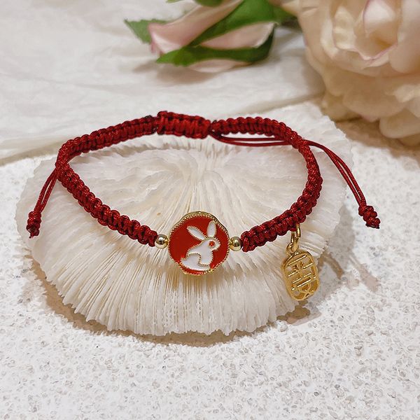 

link vintage rabbit couple bracelet transfer bead braided bracelet peace, Black