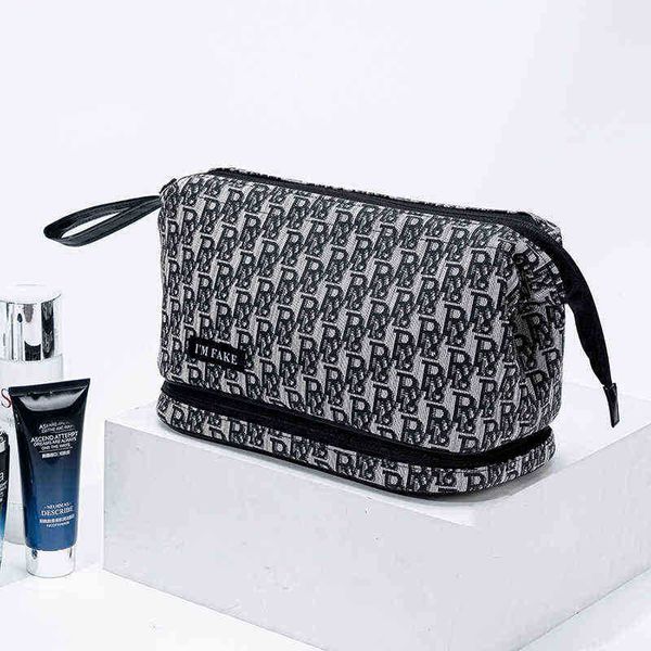 

makeup bags double layer travel cosmetic cases waterproof make up organizer toiletry with brush bag and divider 220527