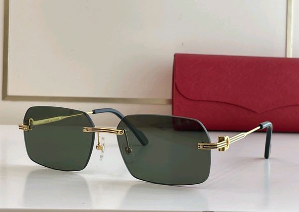 

gold green rimless sunglasses for summer men vintage sun shades uv400 eyewear with box, White;black