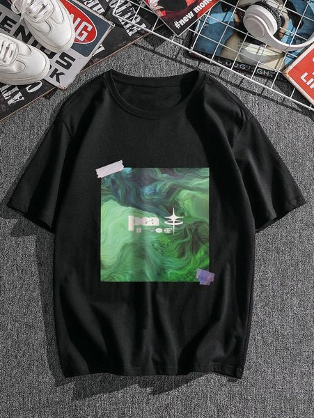 

men letter & marble print tee f1la#, White;black