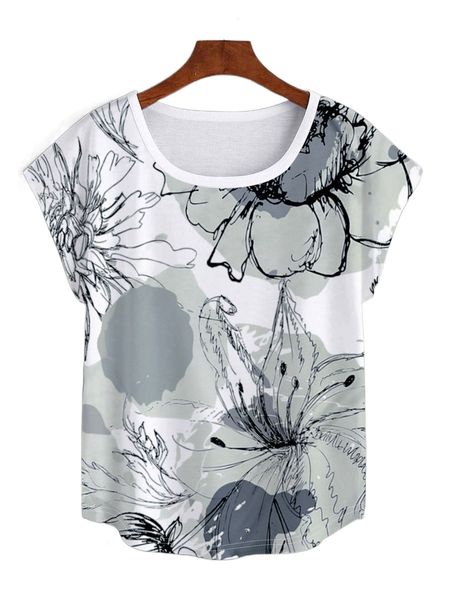 

floral print batwing sleeve tee q8ml#, White