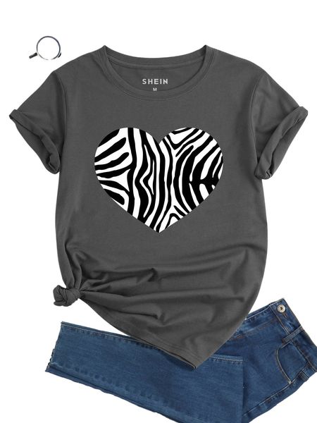 

zebra striped & heart print tee t4lc#, White