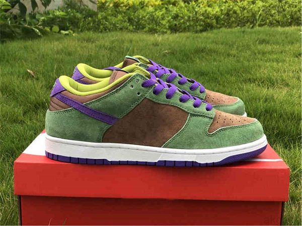 

2022 authentic sp low veneer autumn green deep purple man men women ugly duckling suede skateboard shoes sneakers with box
