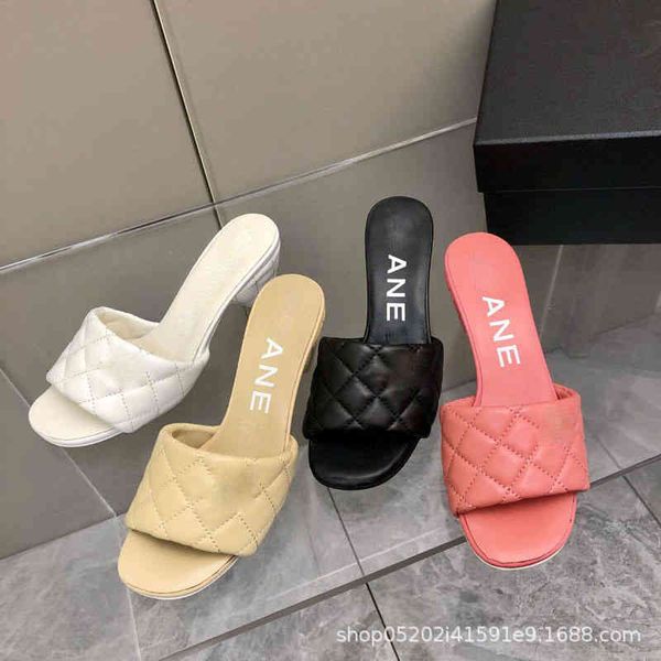 

slippers spring style small fragrance fashion with leisure sandals high heels lingge round head big button slippers female, Black