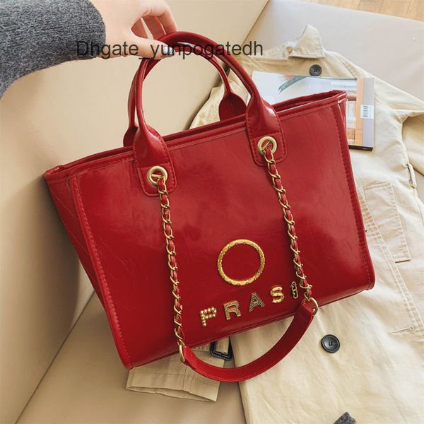

luxury designer brand handbags women's evening bags ch metal badge tote bag small mini fashion beach handbag female capacity large leat, Black;red