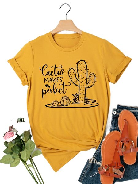 

plus slogan & cactus print tee r8gp#, Black
