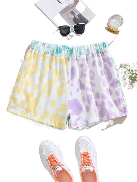 

plus tie dye elastic waist shorts d0jr#, Black