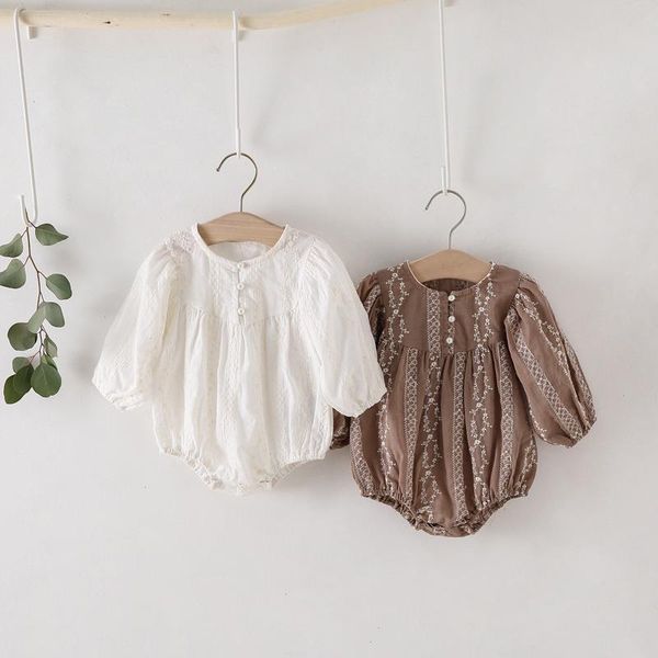 

7749 newborn baby clothes romper sweet girl bodysuit korean long sleeve one piece embroidery toddler onesies, Blue