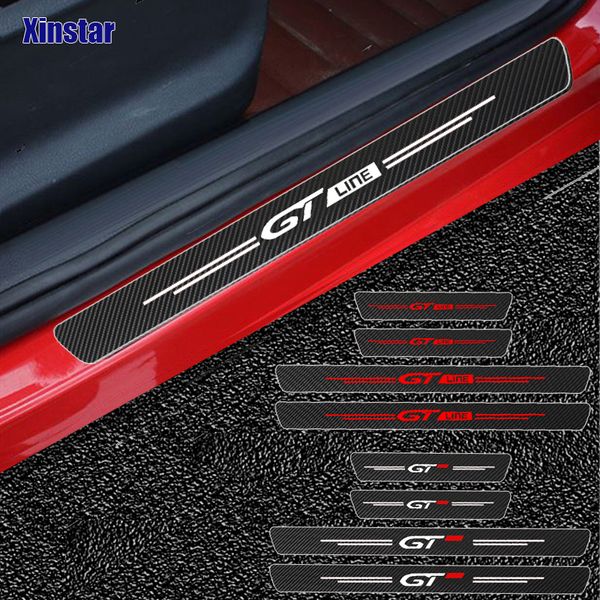 4pcs GT GTLine adesivo di protezione del davanzale della porta in fibra di carbonio per Peugeot 106 107 108 206 207 208 2008 3008 306 308 307 508 407