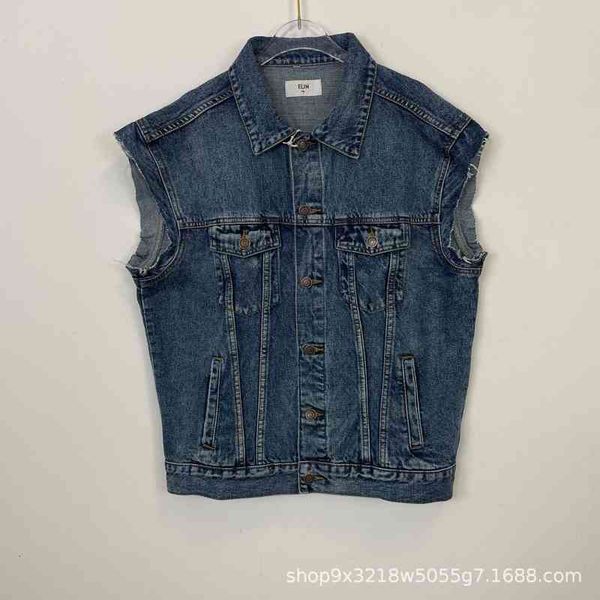 

women's vests ce home 22 spring drill denim vest rivet washed sleeveless old jacket vest, Black;white