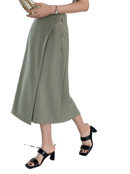 

dazy-less covered button wrap skirt x2rg#, Black