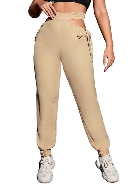 

sxy solid knot side cut out shirred pants 74yl#, Black;white