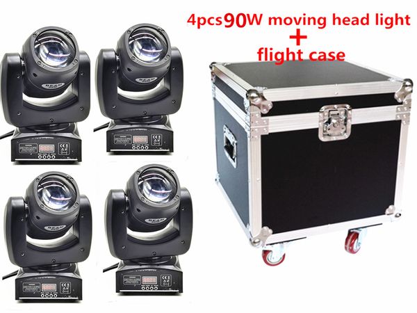 4PCS 90W e flightcase Lyre Beam Moving Head LED 90W Holofote de alta qualidade Mobile Lamp RGBW 4In1 Para Dmx Stage Lighting Disco Dj Light