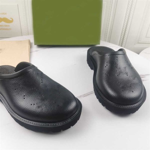 

perforated slippers men women platform sandals wedge rubber cut-out slide transparent materials brand fashion beach flats shoes casual shoes, Black