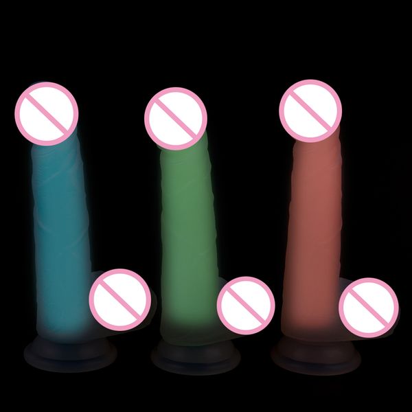 7,5 Zoll Flüssigsilikon Realistischer Dildo Farbe Transparent PeaCock Fluoreszierend Leuchtender Penis Lebensechtes Masturbationsmassagegerät