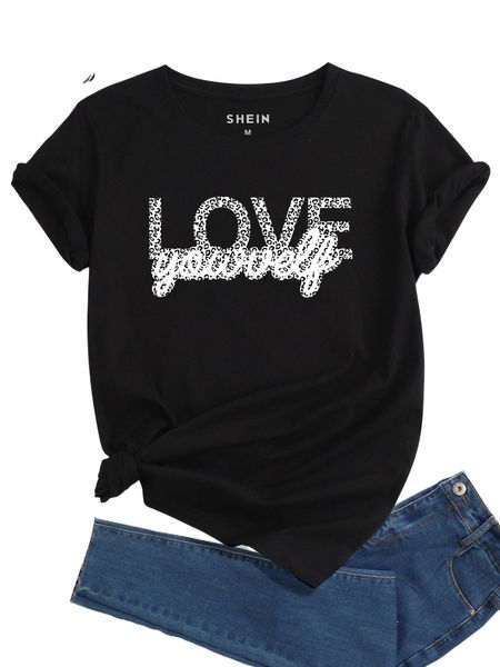 

leopard & slogan graphic tee 55j2#, White