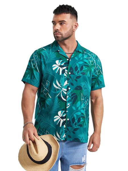 

extended sizes men tropical print shirt 38yu#, White;black