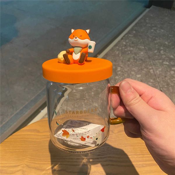 

starbucks cup 2021 forest cute fox glass with cover girl lovely heat-resistant water cup mark coffee cup