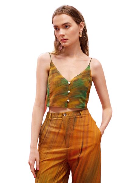 

x averinewyou brush print button front cami j1za#, White