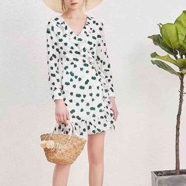 

casual dresses miu's mm crepe de chine silk strawberry print lace up wrapped dress in spring and summer of, Black;gray
