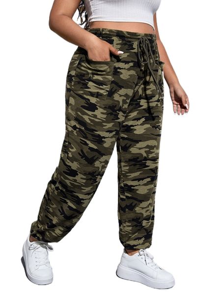 

sxy plus camo print drawstring waist sweatpants o3l1#, Black