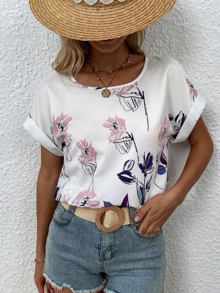 

floral print dolman sleeve blouse j6us#, White