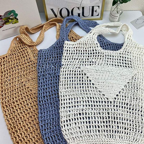 

straw knitted hollow out tote shopping bags pouch summer beach bags large totes shopper net letter print shoulder strap travel