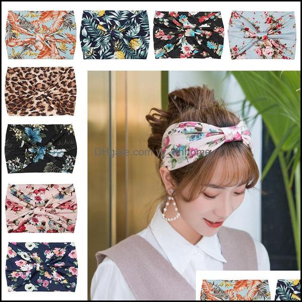 Banda de jóias para cabelos da cabeça Banda de jóias vintage Floral Turban Head Band Running Sport Yoga Elastic Hairband Headwraps Boho para mulheres G Dhdhr