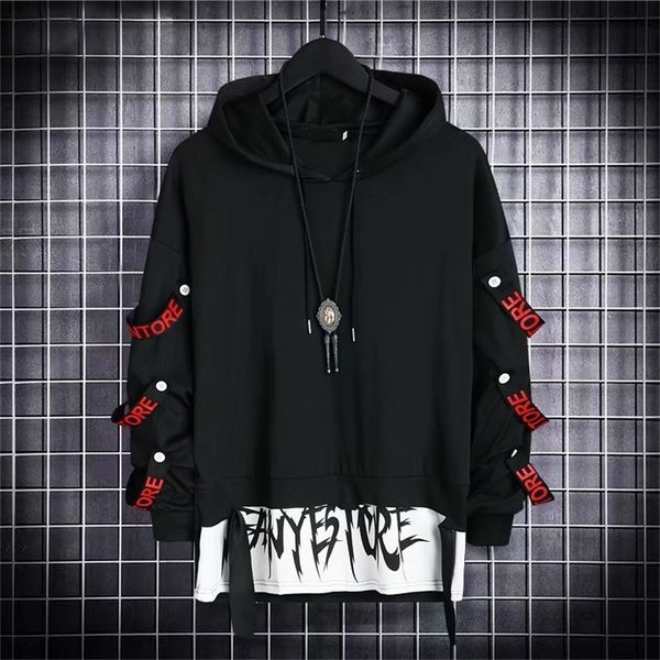 

houzhou autumn mens hoodie sweatshirt casual black hoodies techwear hip hop harajuku patchwork japanese streetwear men 220810