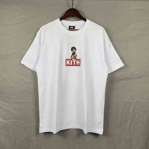 Camisetas kith masculinas beijo memorial rap cantor de rap infantil de cabeça de cabeça redonda no pescoço e camiseta feminina 9xpe s07