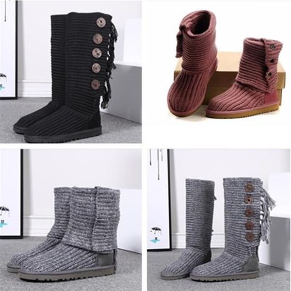 

sell classic design ausg women snow cardi boots 5819 knitting woollen yarn tall short women boots keep warm boots with dust ba290x, Black