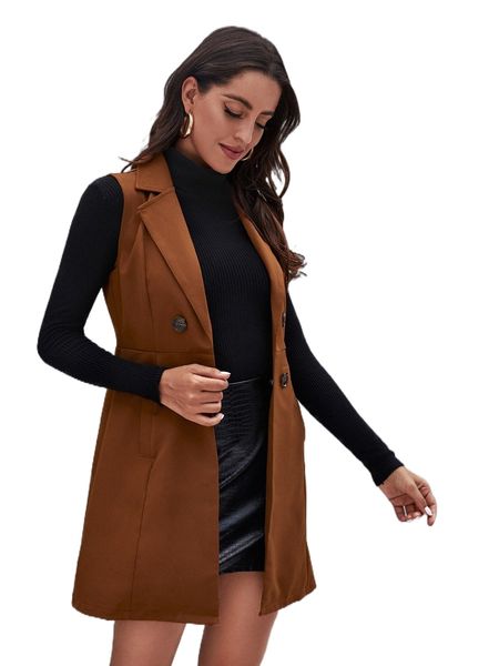 

lapel collar double breasted vest coat o4tu#, Black