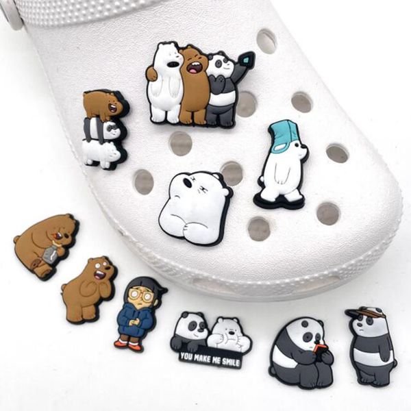 

cartoon chubby bear shoe charms decoration buckle pvc soft rubber shoes accessories for croc charms clog button, White;pink