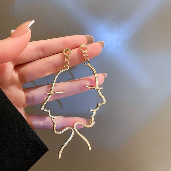 

925 silver needle european and american geometric face line earrings personalized cold style abstract stud earrings design high-grade earrin, Golden