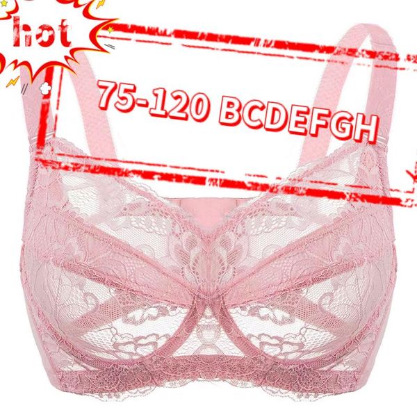 BHs Damen-Bügel-BH aus transparenter Spitze, ungefüttert, Minimizer, Übergröße, Dessous, 75 80 85 90 95 100 105 110 115 120 B C D E F G H BhBras