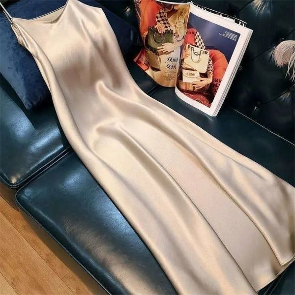 

fashion women's dress summer satin long woman dress green very soft smooth silk plus size s-4xl y2k 220504, Black;gray