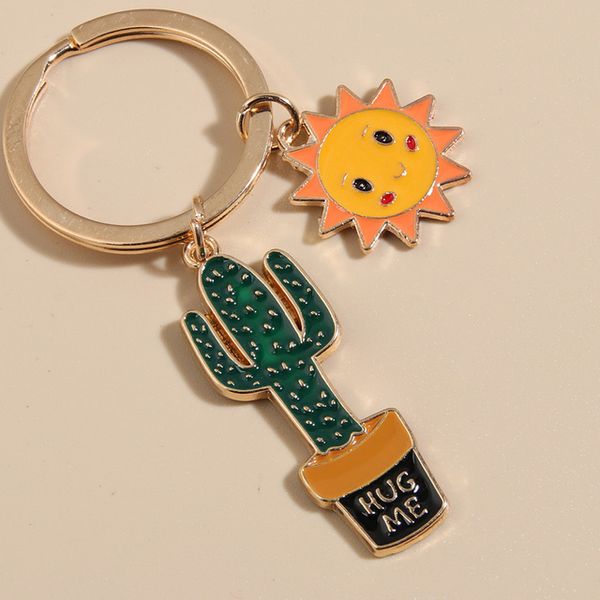 

cute keychain sun cactus flower key ring letter plants key chains desert gifts for women men bag accessorie diy handmade jewelry, Silver