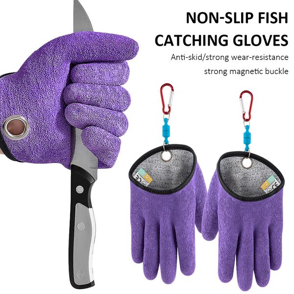 

fishing gloves anti-slip protect hand from puncture scrapes fisherman professional catch fish latex hunting glove left right hand