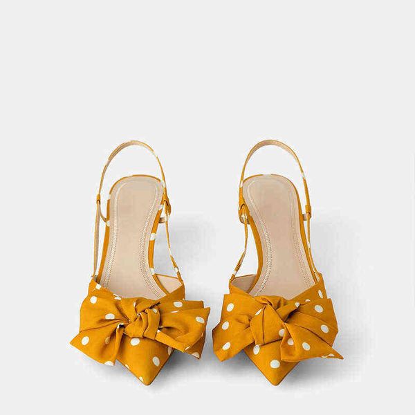 

sandals women high heels designer new pointed pumps fashion polka dots bow mid heeled sandals beach lady shoes 220412, Black