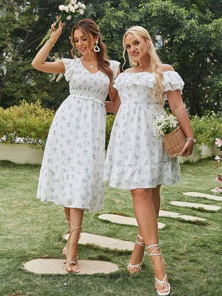 

simplee floral print ruffle hem shirred dress j35p#, Black;gray