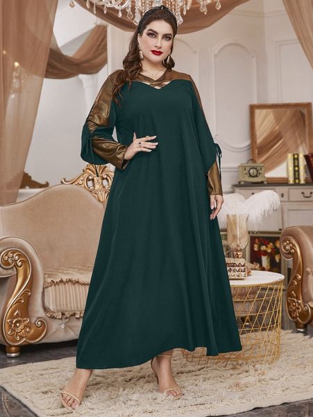 

plus colorblock cut out knot sleeve tunic dress s6cm#, Black