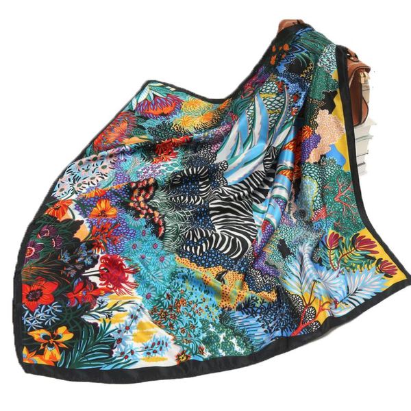 

90 90cm fashion silk scarves women foulard square head office shawl wrap muffler pareo bandanna female chiffon hijab girl, Blue;gray
