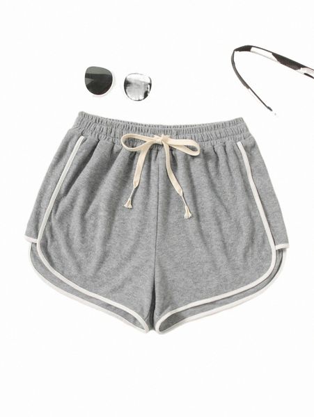 

contrast binding drawstring waist shorts u0cr#, White;black