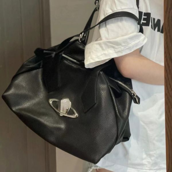 

vivi designer bags black silver saturn handag for men and women vintage large wandering shoulder bag punk style shoulder bag zip totebag