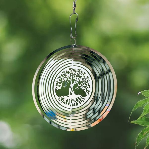 3d Metal Tree of Life girating Chimes Streamer Efeito Design Home Garden Decorações penduradas Ornamentos brilhantes do vento 220727