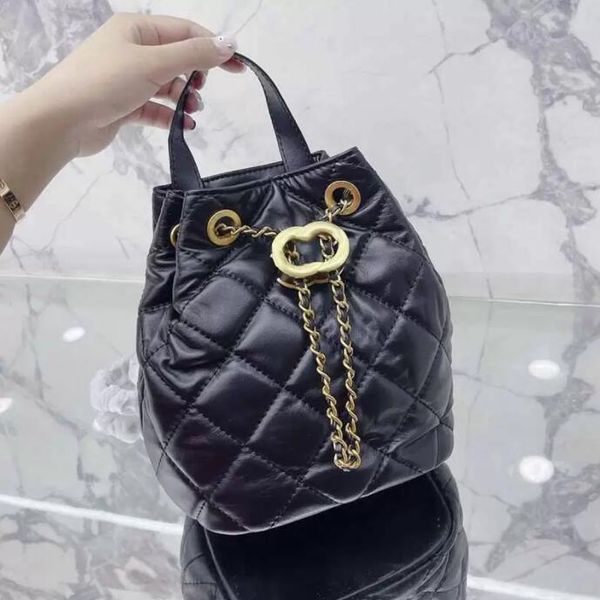 

tz lady black backpack designers genuine leather aged bucket designer bags gold-tone metal hardware chain french timeless diamond quilting h