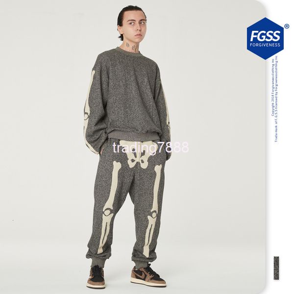 

men's sweaters fg menswear | autumn and winter fashion brand skeleton bone print round neck loose pullover men's sweater x6bt, White;black
