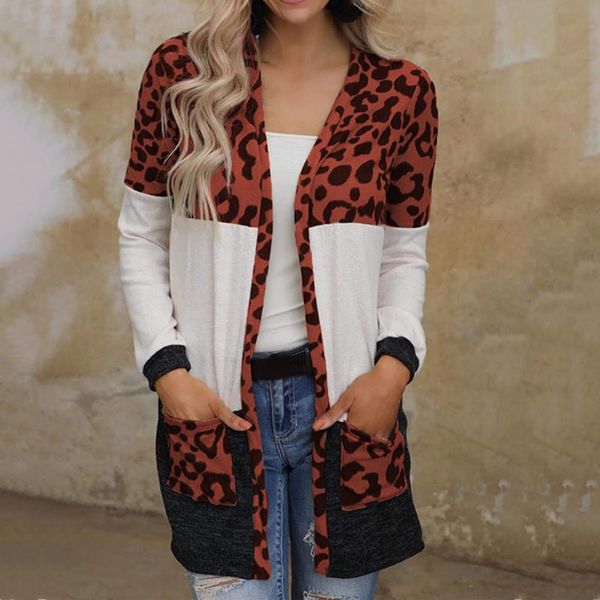 

skin-friendly chic leopard print patchwork cardigan sweater soft autumn sweater v-neck for outdoor, White;black